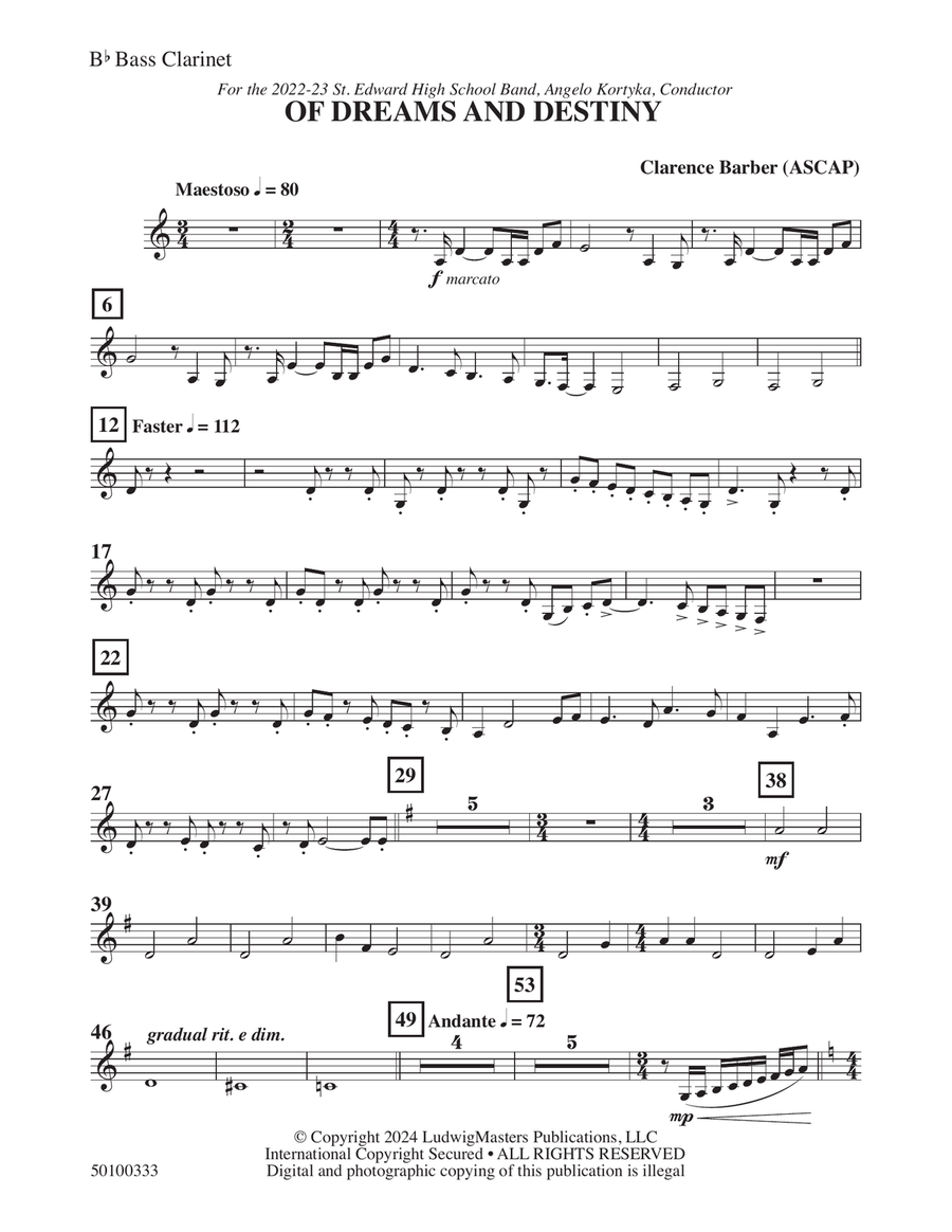 Of Dreams And Destiny - Bass Clarinet Concert Band scores gallery preview page 1