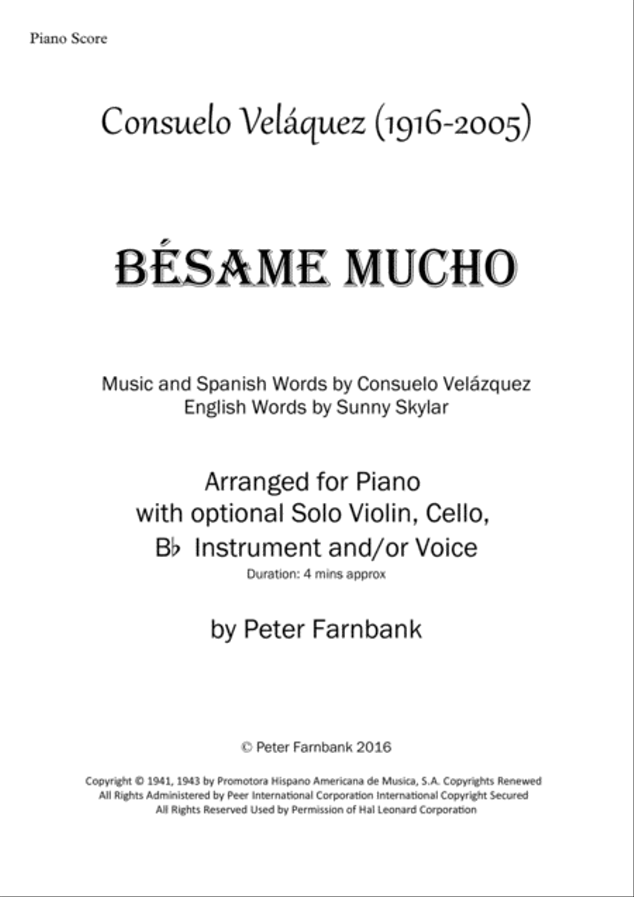 Besame Mucho (Kiss Me Much) Large Ensemble scores gallery preview page 1