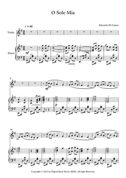 O Sole Mio - Eduardo Di Capua (Violin + Piano) image number null