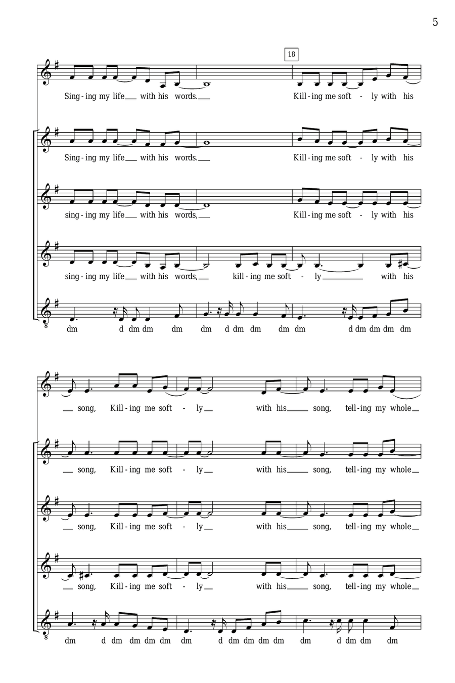 Killing Me Softly With His Song (arr. Deke Sharon) SSA scores gallery preview page 4
