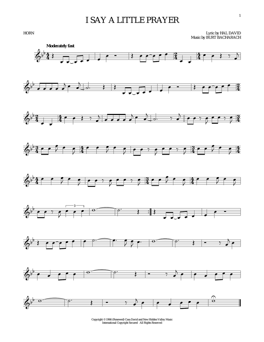 I Say A Little Prayer Horn Solo scores gallery preview page 1