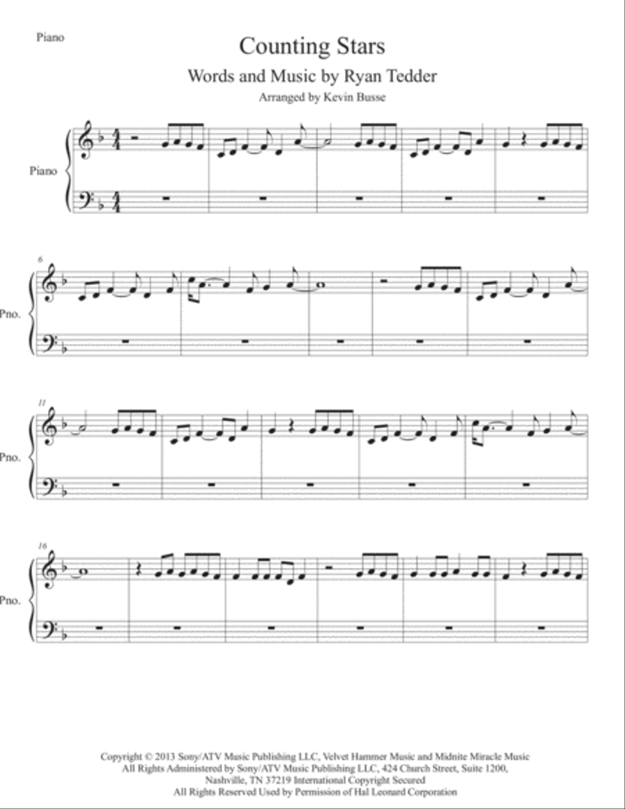 Counting Stars Easy Piano scores gallery preview page 1