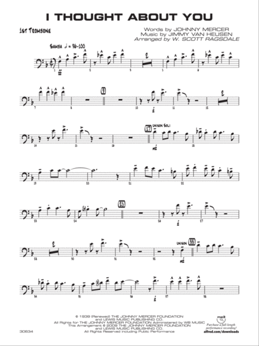 I Thought About You: 1st Trombone Jazz Ensemble scores gallery preview page 1