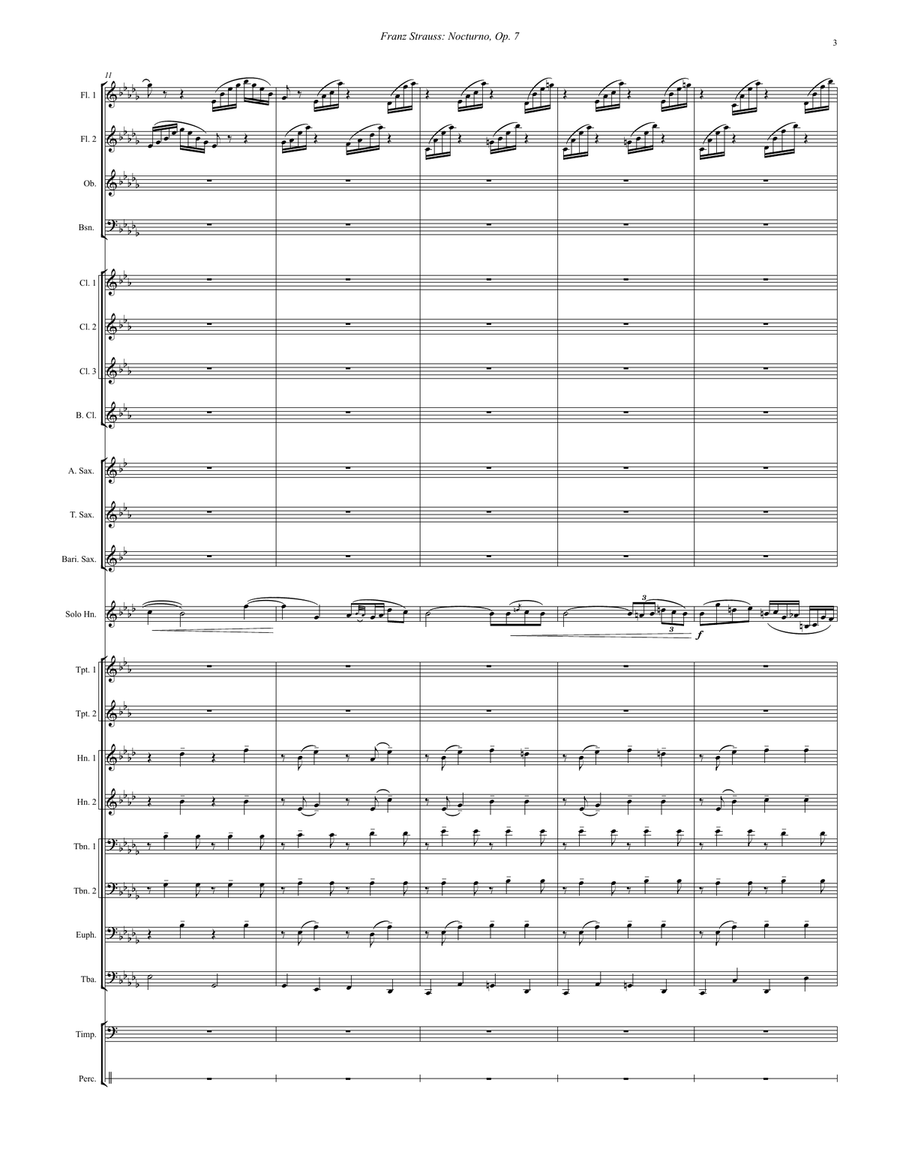 Nocturno, Op. 7 for Horn Solo and Wind Ensemble Concert Band scores gallery preview page 3