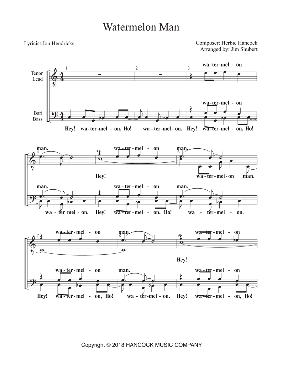 Watermelon Man Lyric Version TTBB scores gallery preview page 1