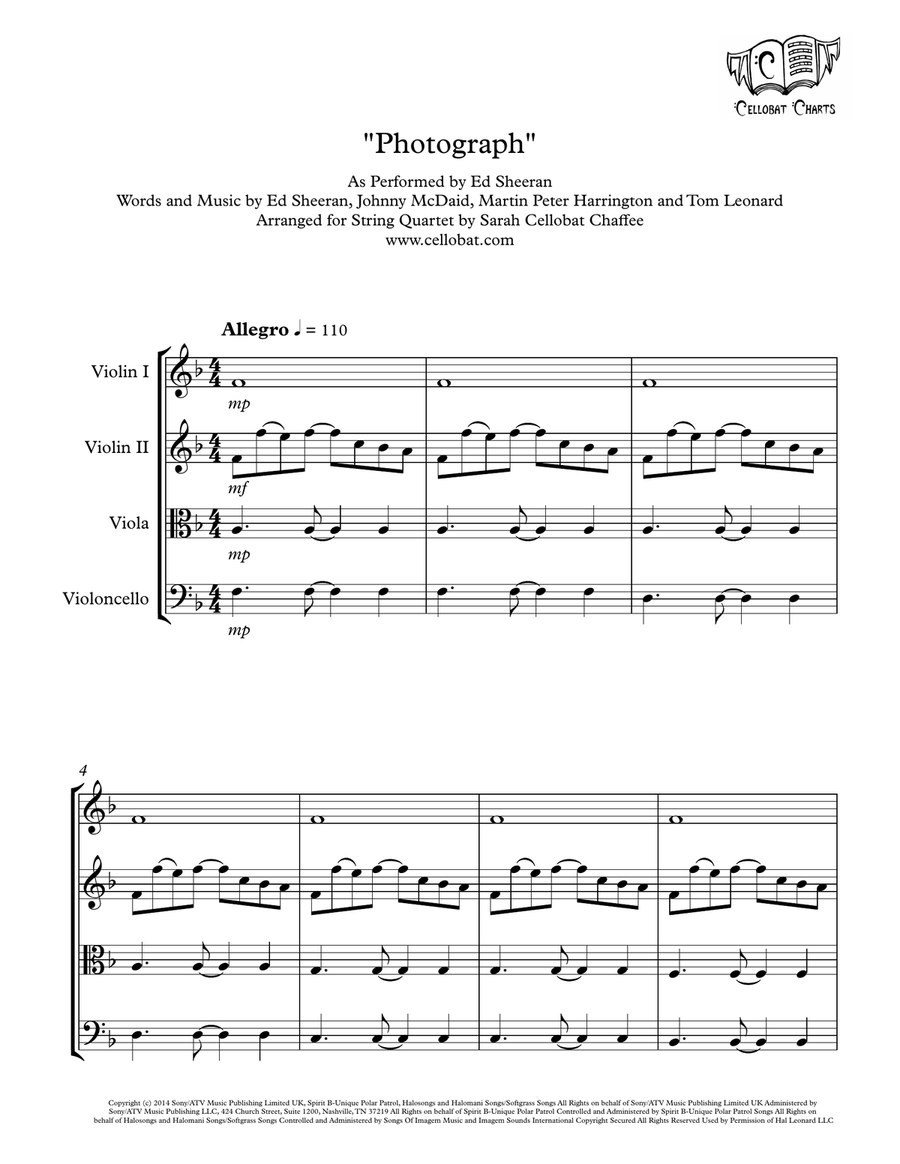 Photograph String Quartet scores gallery preview page 1