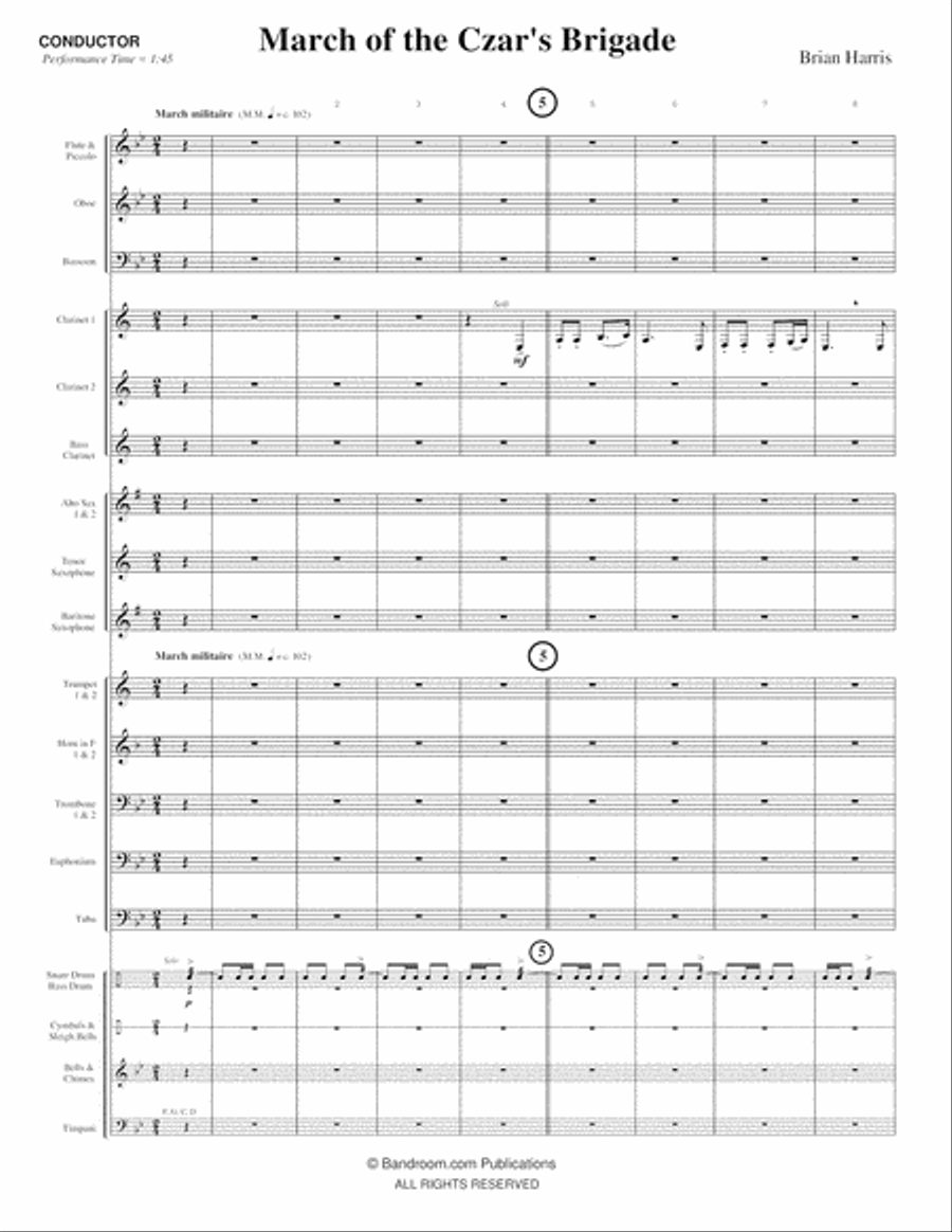 MARCH OF THE CZAR'S BRIGADE (medium easy - concert band; score, parts, and license to copy) image number null