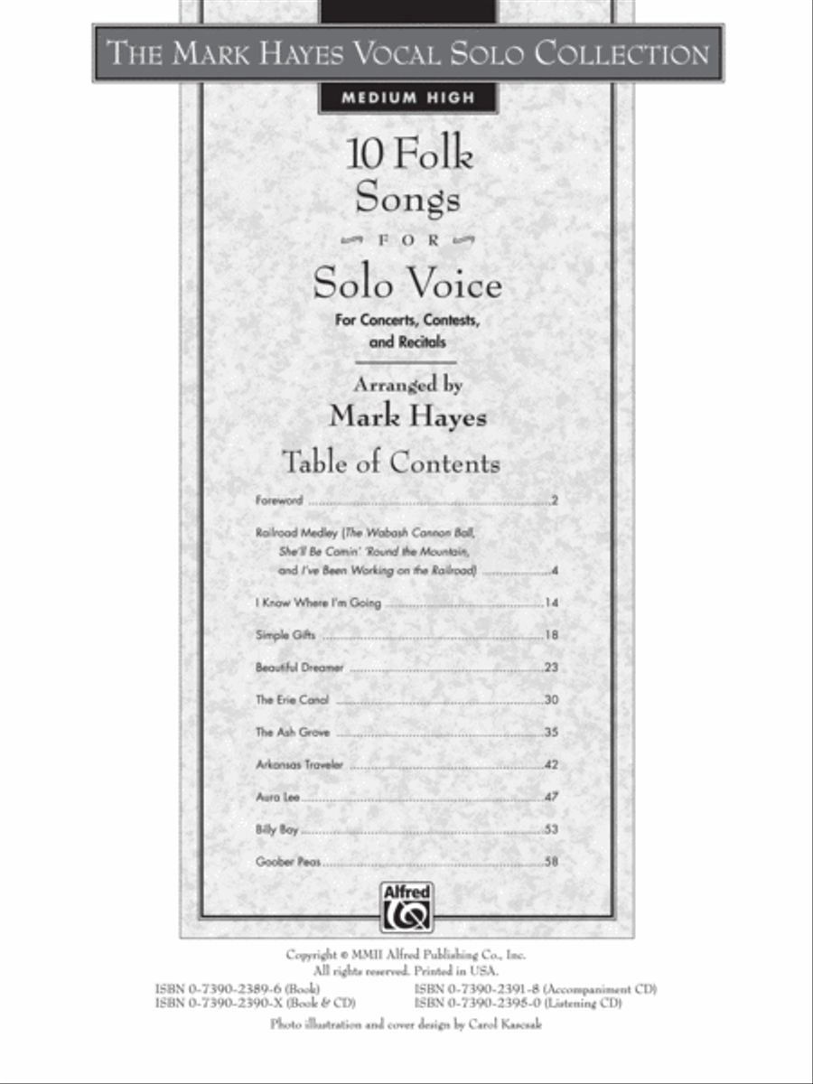 The Mark Hayes Vocal Solo Collection -- 10 Folk Songs for Solo Voice Medium-High Voice scores gallery preview page 2