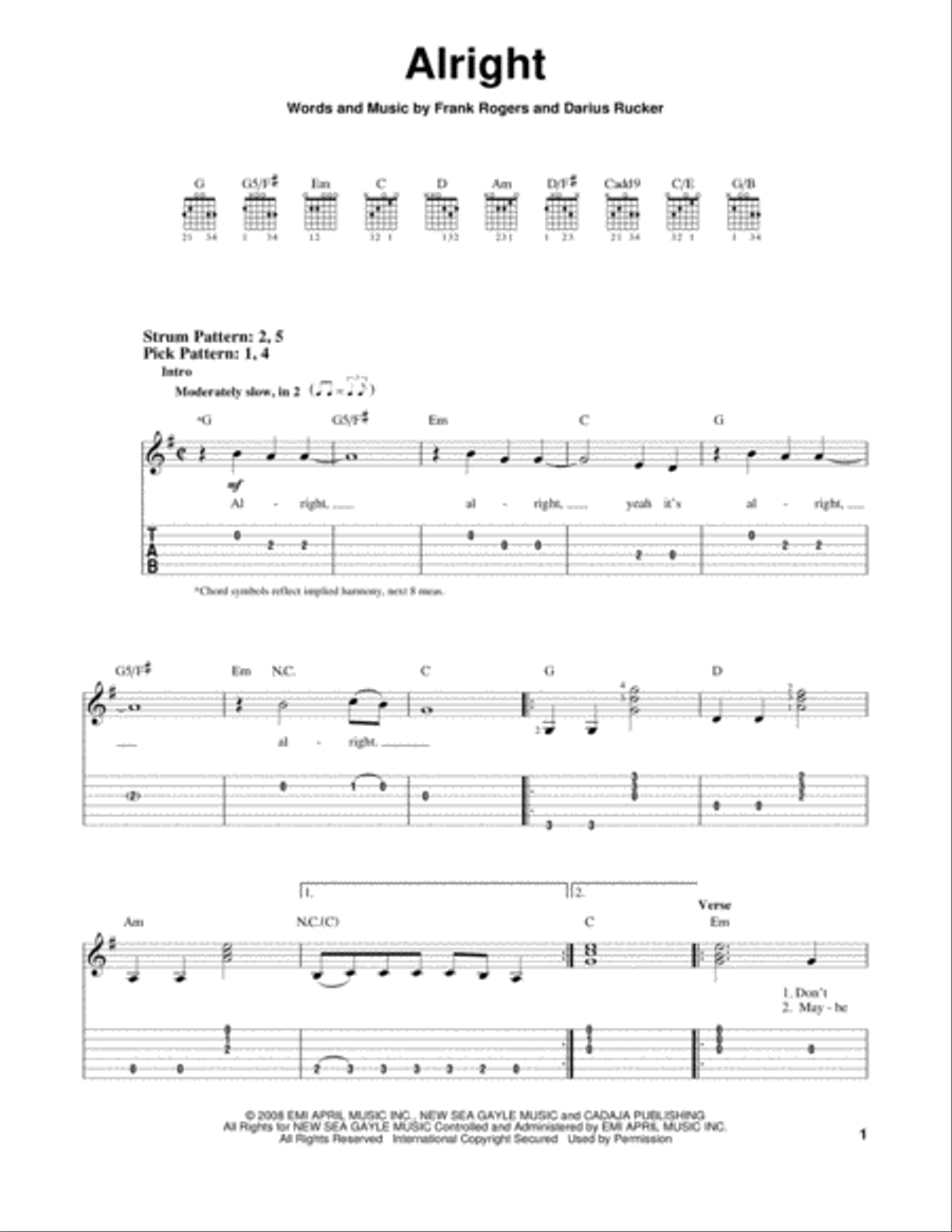 Alright Acoustic Guitar scores gallery preview page 1
