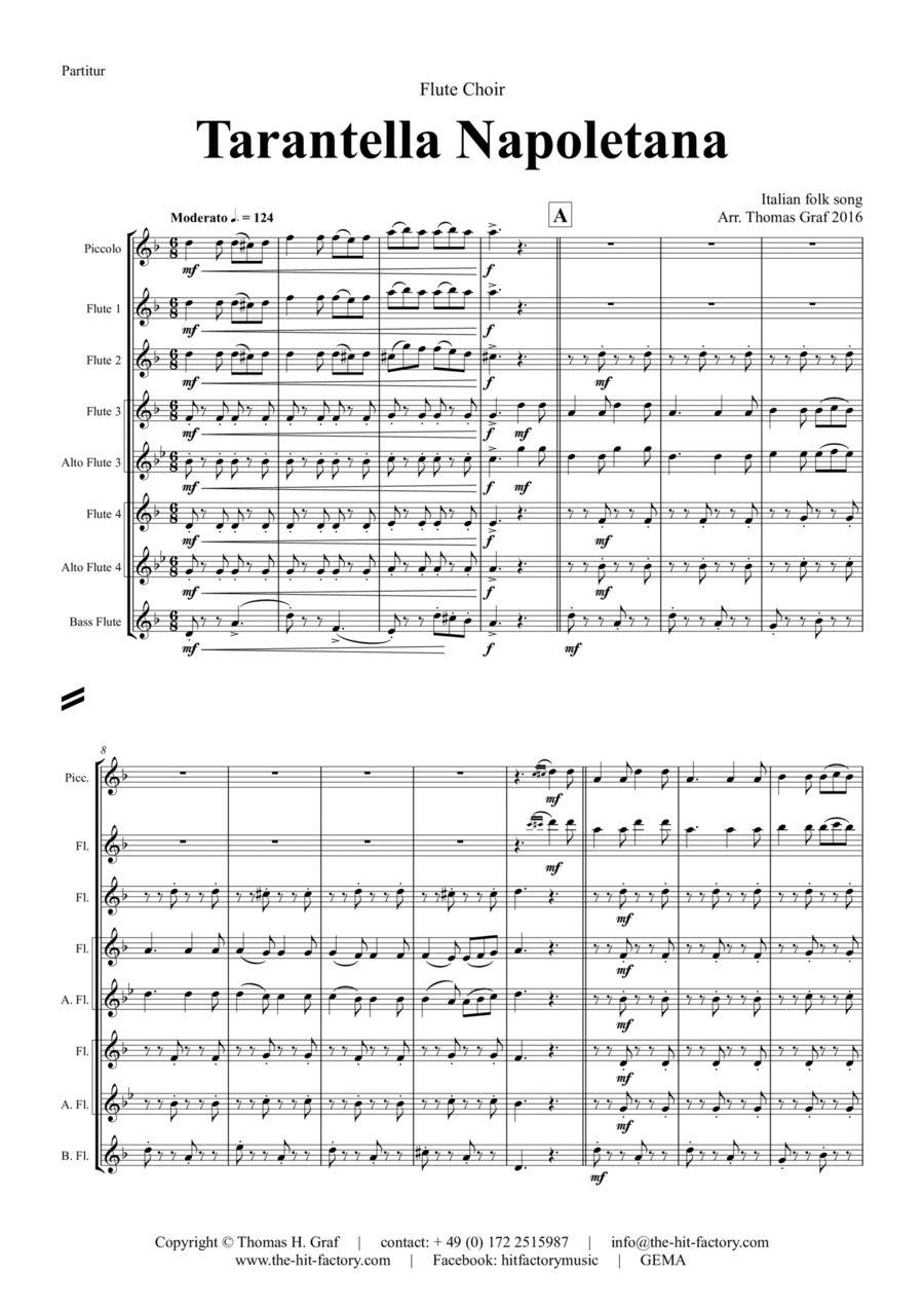 Tarantella Napoletana - Italian Folk Song - Flute Choir Flute Choir scores gallery preview page 1