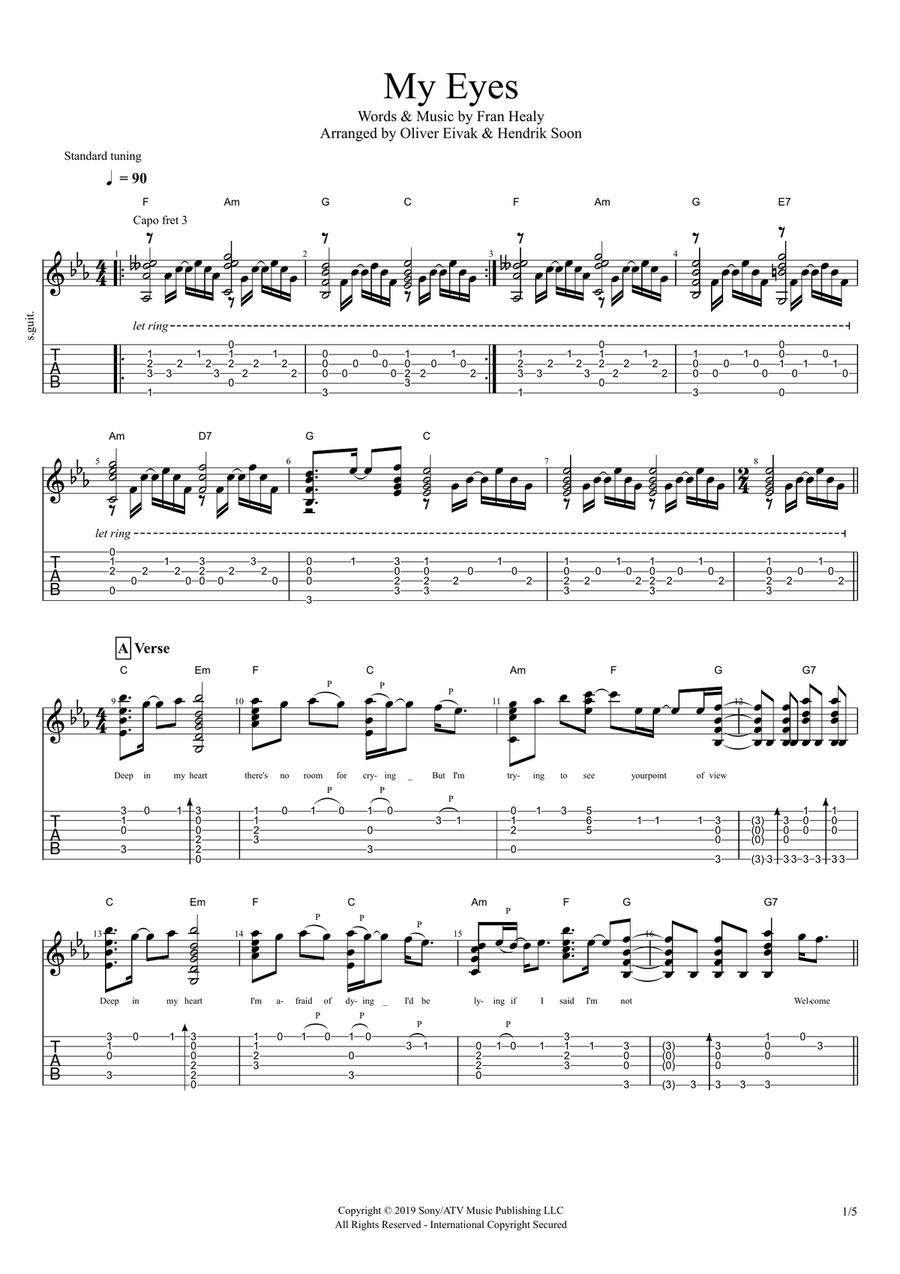 My Eyes Guitar Tablature scores gallery preview page 1