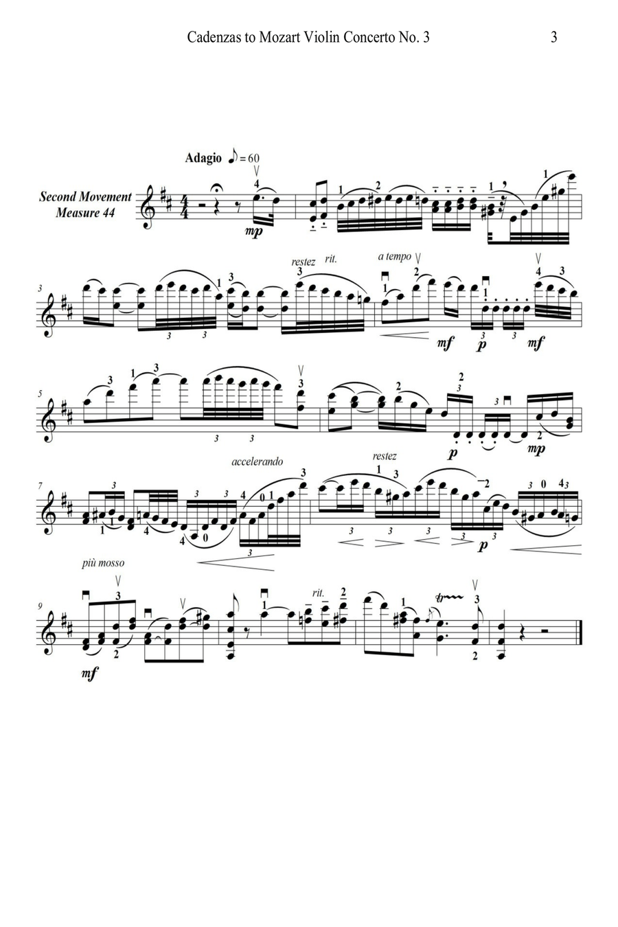 cadenzas to Mozart Violin Concerto No. 3 in G Major, K. 216 Violin Solo scores gallery preview page 5