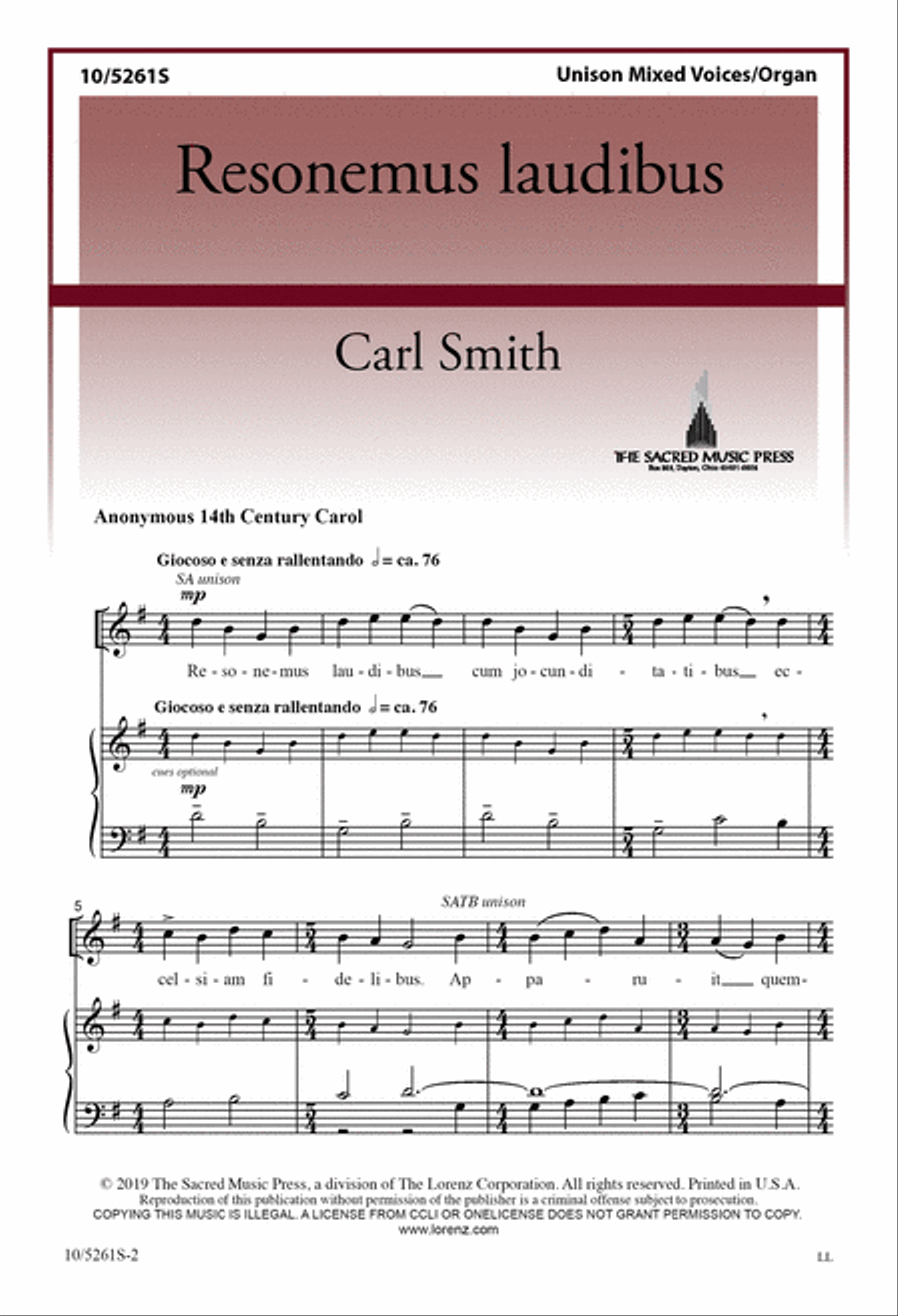 Resonemus laudibus Unison Choir scores gallery preview page 1