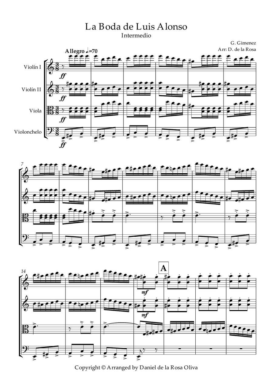La Boda de Luis Alonso - G. Gimenez - For String Quartet (Full Score) String Quartet scores gallery preview page 2