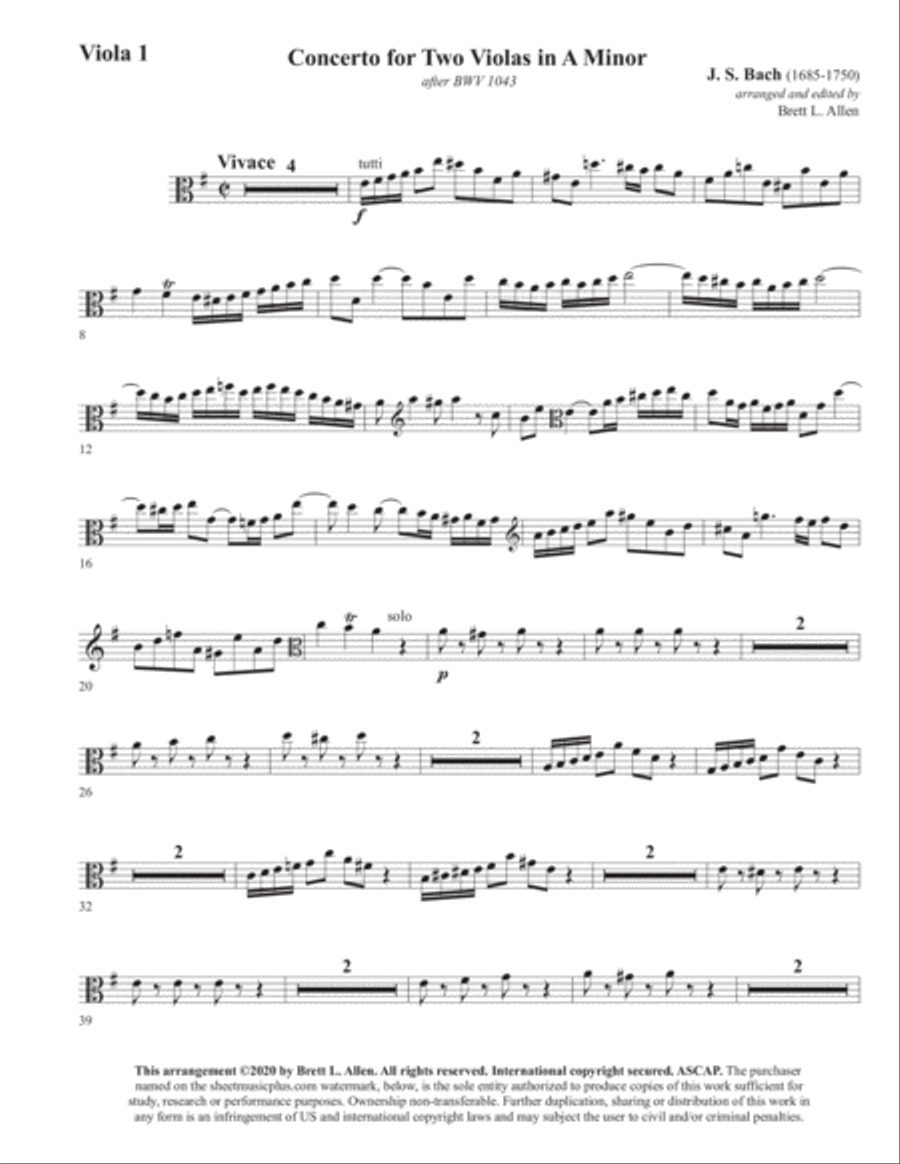 Concerto for Two Violas in A Minor ENSEMBLE PARTS Chamber Orchestra scores gallery preview page 3