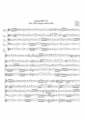 Book cover for Coro: Aria: Aller Augen warten, Herr from cantata BWV 23 (arrangement for 5 recorders)