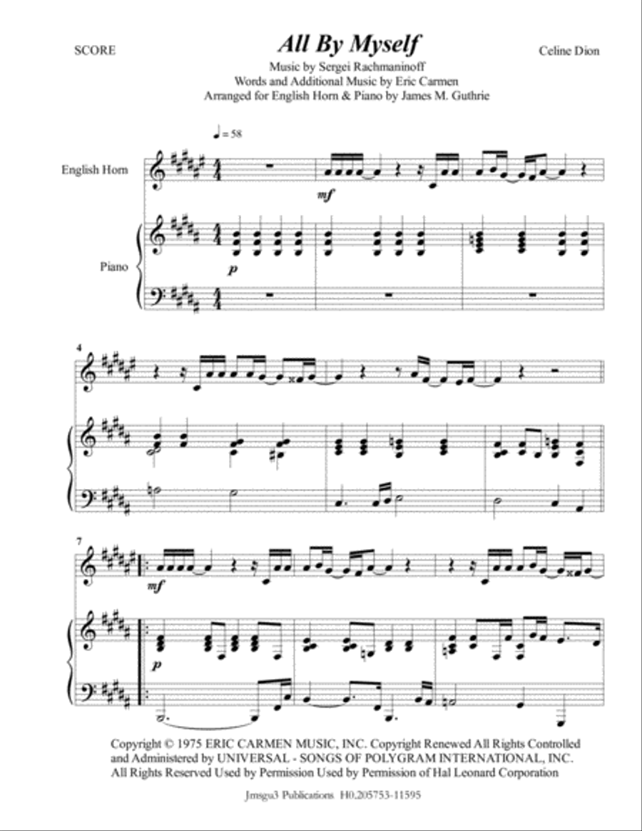 All By Myself All By Myself English Horn scores gallery preview page 1