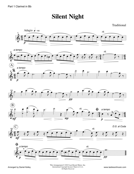 Silent Night for Wind Trio (2 Clarinets & Bassoon) Set of 3 Parts