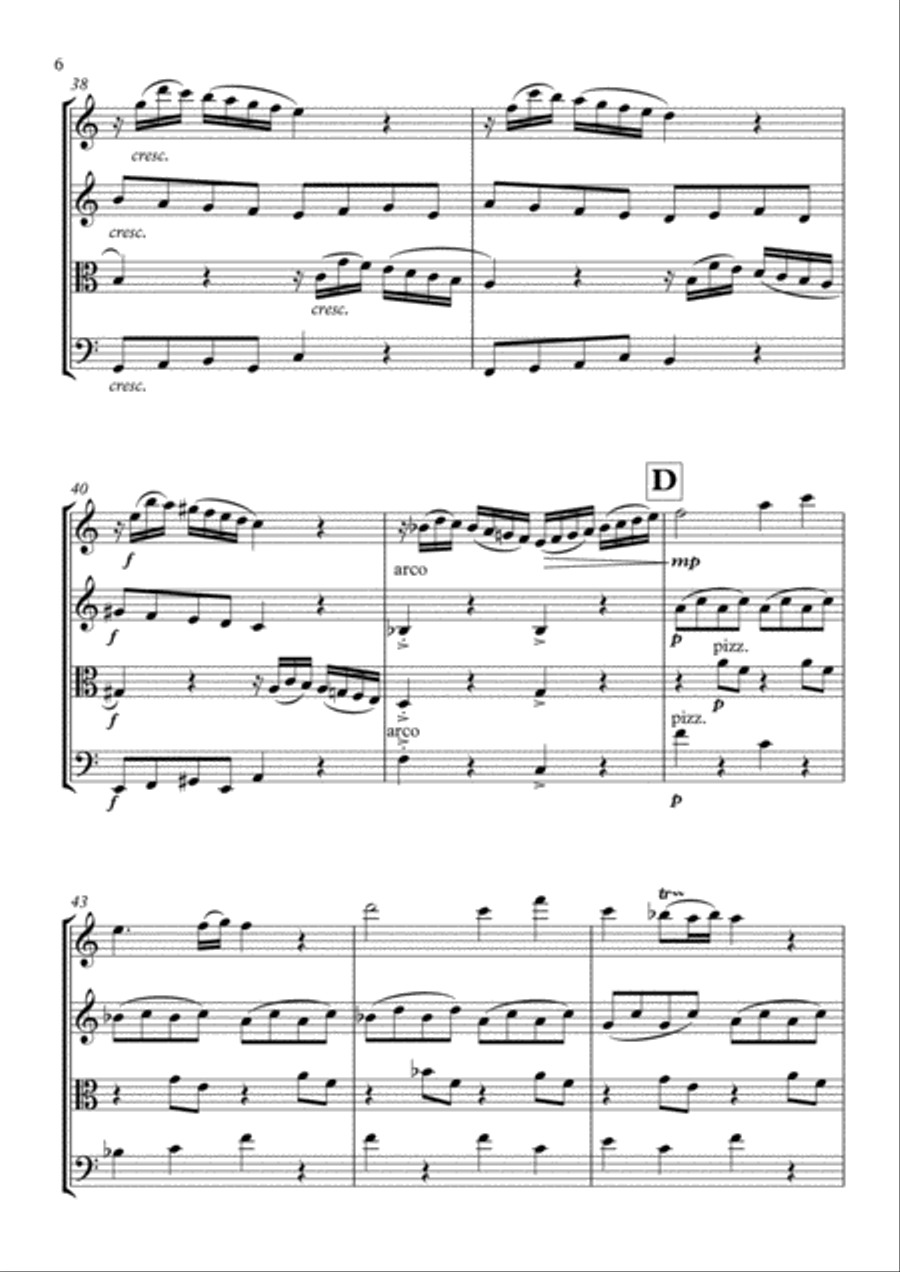 Mozart - Piano Sonata No. 16 in C major (first movement) String Quartet scores gallery preview page 6