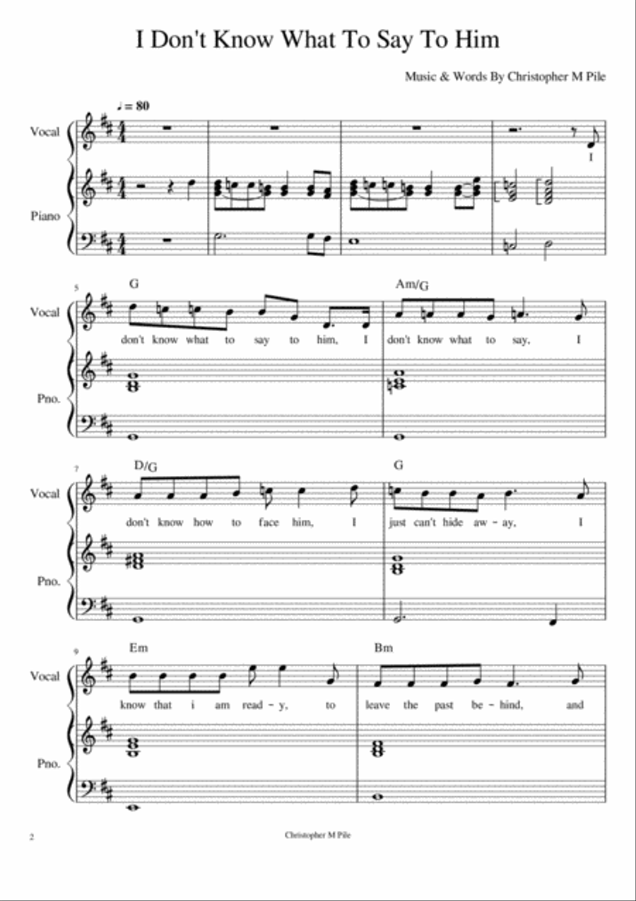I Don't Know What To Say To Him Voice scores gallery preview page 2