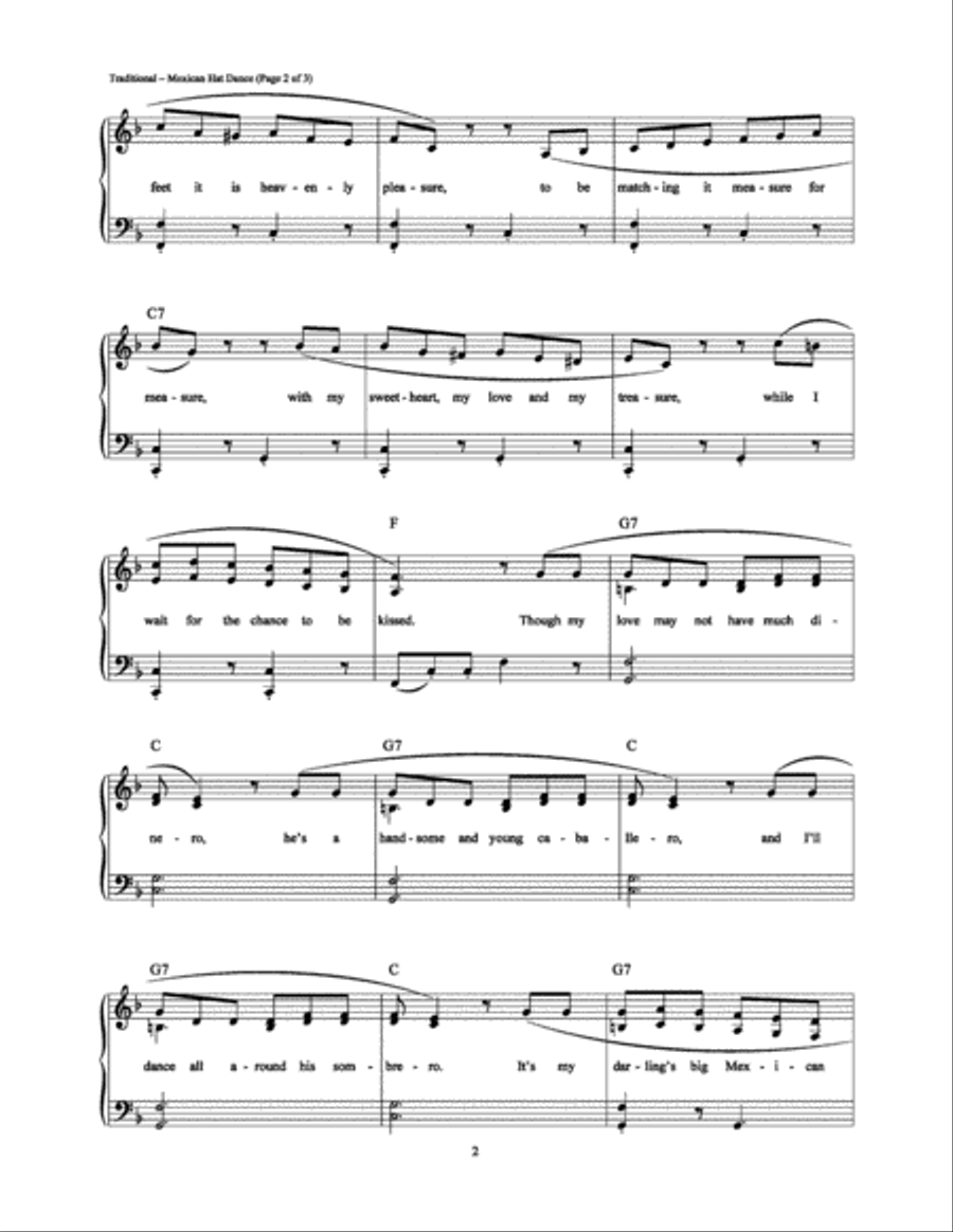 Mexican Hat Dance Piano, Vocal, Guitar scores gallery preview page 2