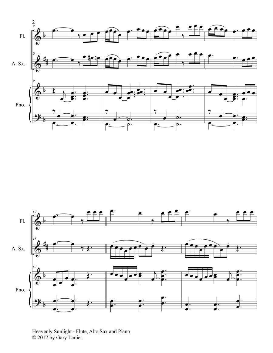 HEAVENLY SUNLIGHT (Trio - Flute, Alto Sax & Piano with Score/Parts) Woodwind Duet scores gallery preview page 3