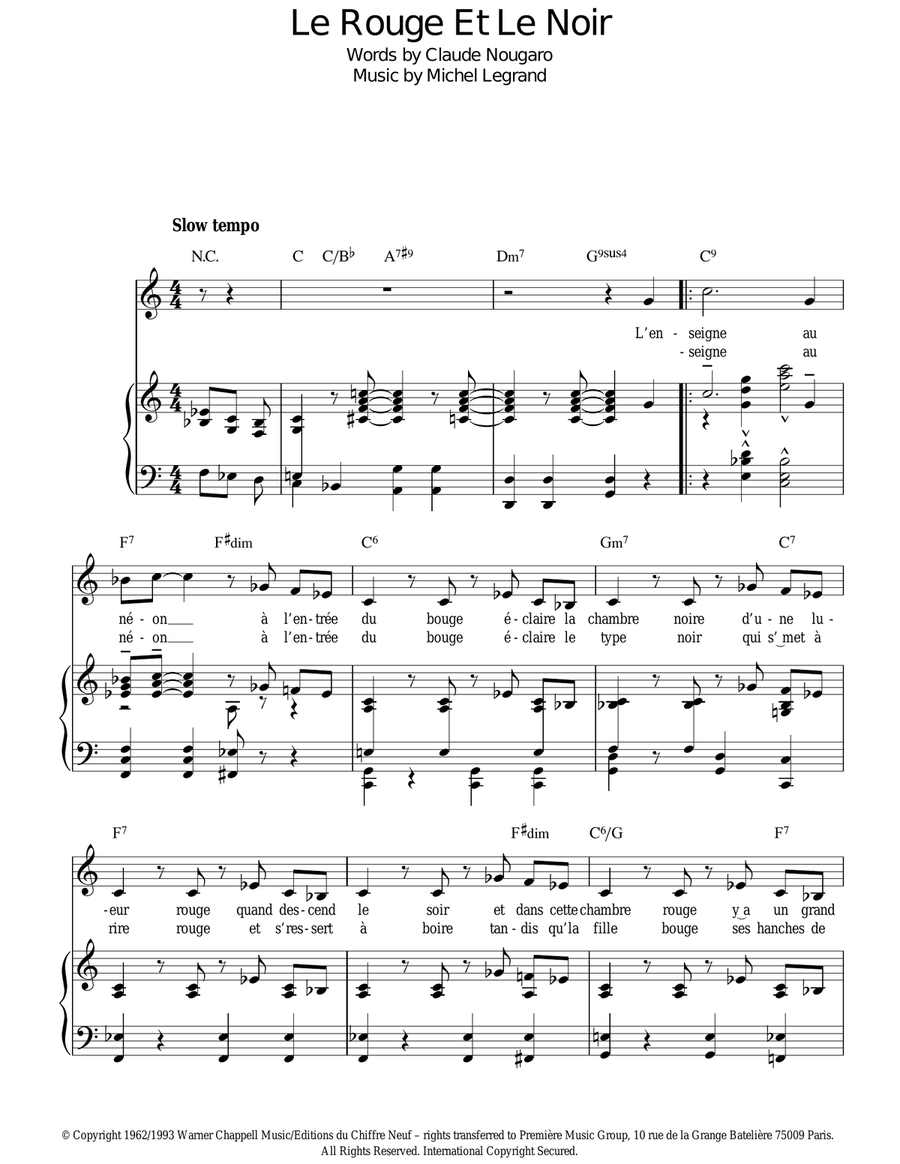 Le Rouge Et Le Noir Le Rouge Et Le Noir Piano, Vocal, Guitar scores gallery preview page 1