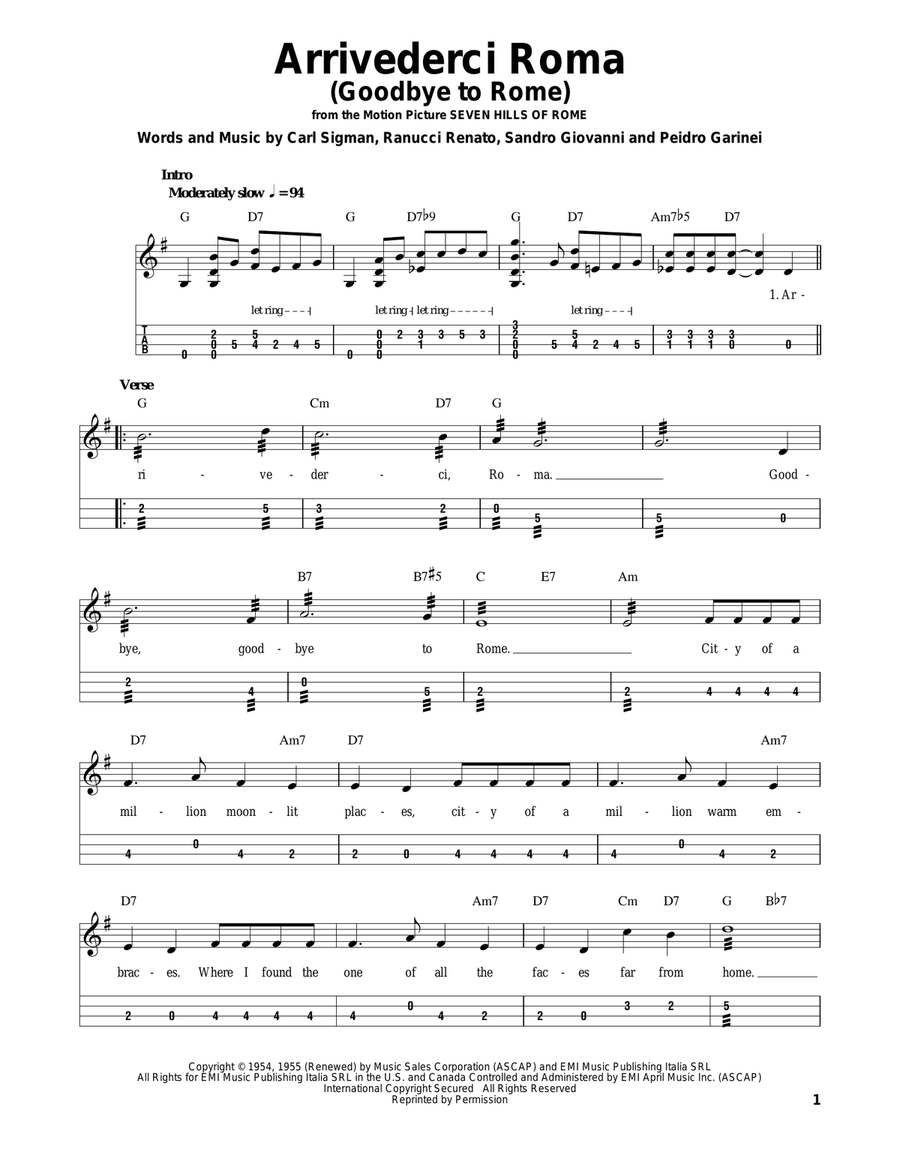Arrivederci Roma (Goodbye To Rome) Mandolin scores gallery preview page 1