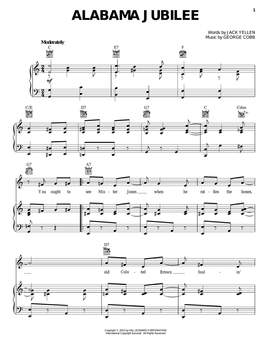 Alabama Jubilee Piano, Vocal, Guitar scores gallery preview page 1