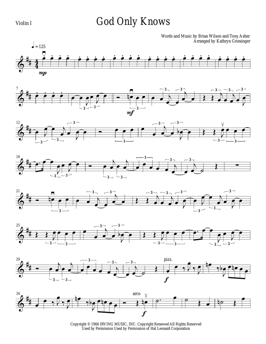 God Only Knows String Quartet scores gallery preview page 1