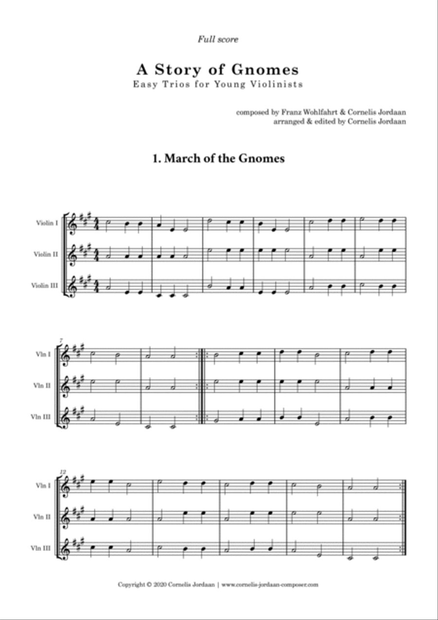 A Story of Gnomes, for beginner violin trio