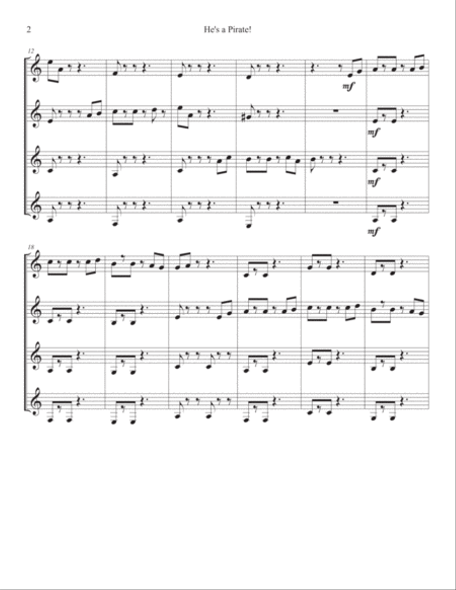 He's A Pirate He's A Pirate Woodwind Quartet scores gallery preview page 2