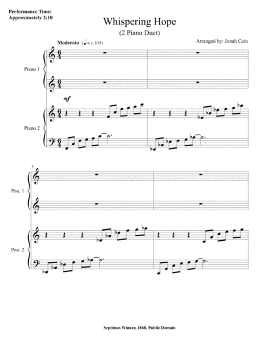 Whispering Hope (2 Piano Duet) 2 Pianos, 4-Hands scores gallery preview page 1