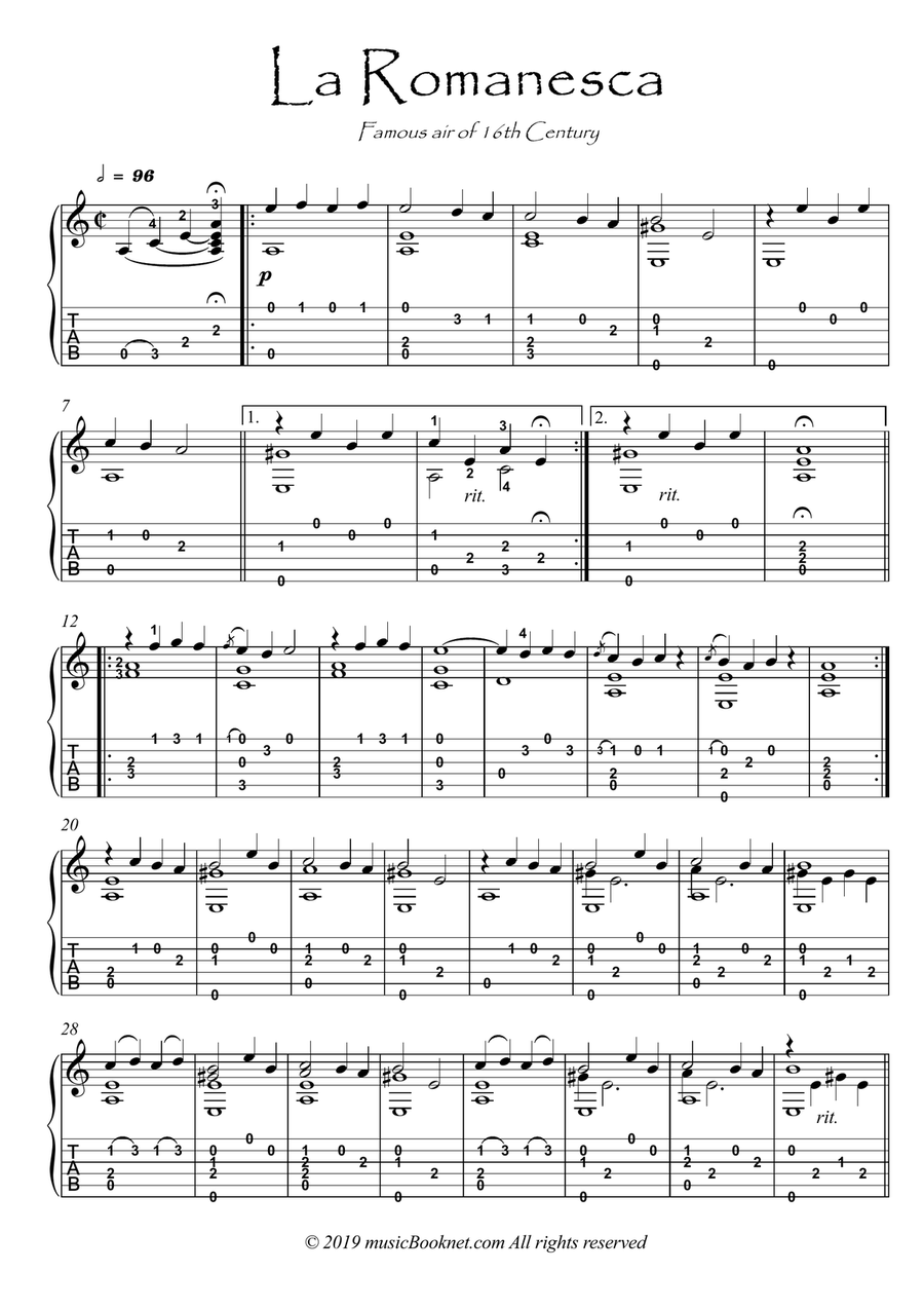 La Romanesca 16th century guitar solo image number null