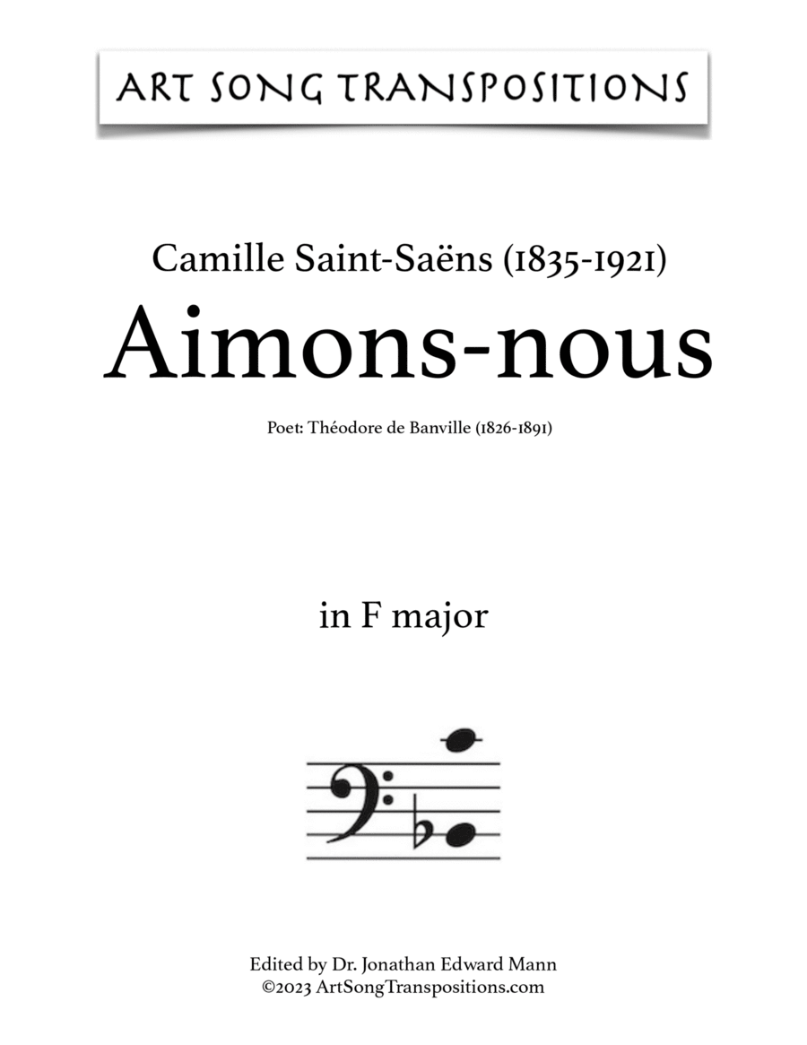 SAINT-SAËNS: Aimons-nous (transposed to F major, bass clef) Voice scores gallery preview page 1