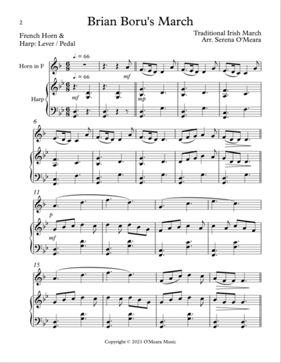 Brian Boru’s March, Duet for French Horn and Harp Horn scores gallery preview page 2