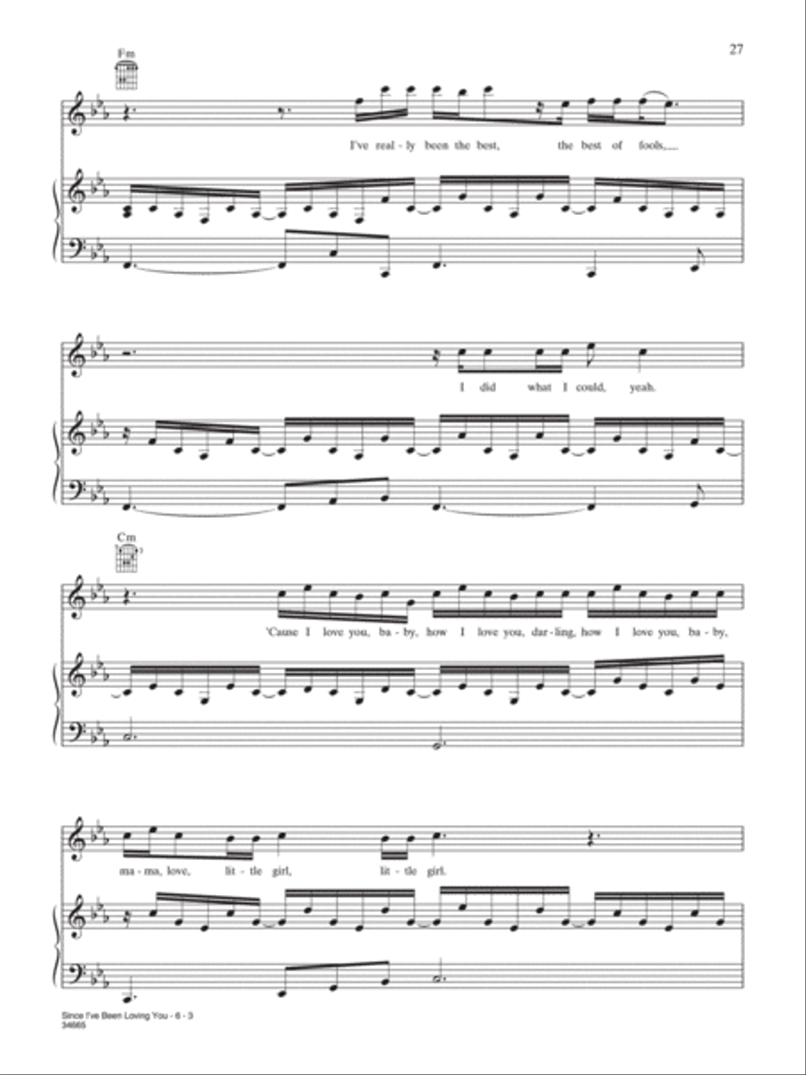 Since I've Been Loving You Piano, Vocal, Guitar scores gallery preview page 3