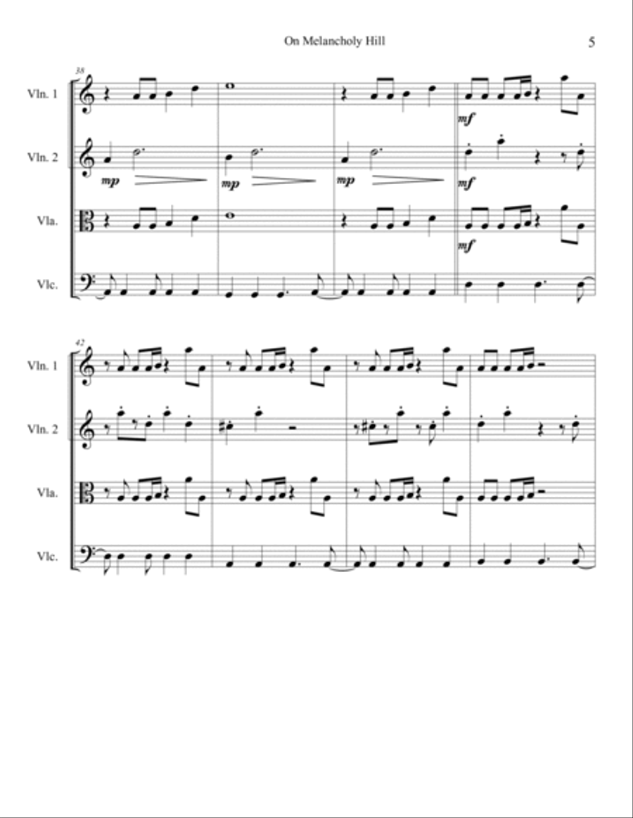 On Melancholy Hill String Quartet scores gallery preview page 5