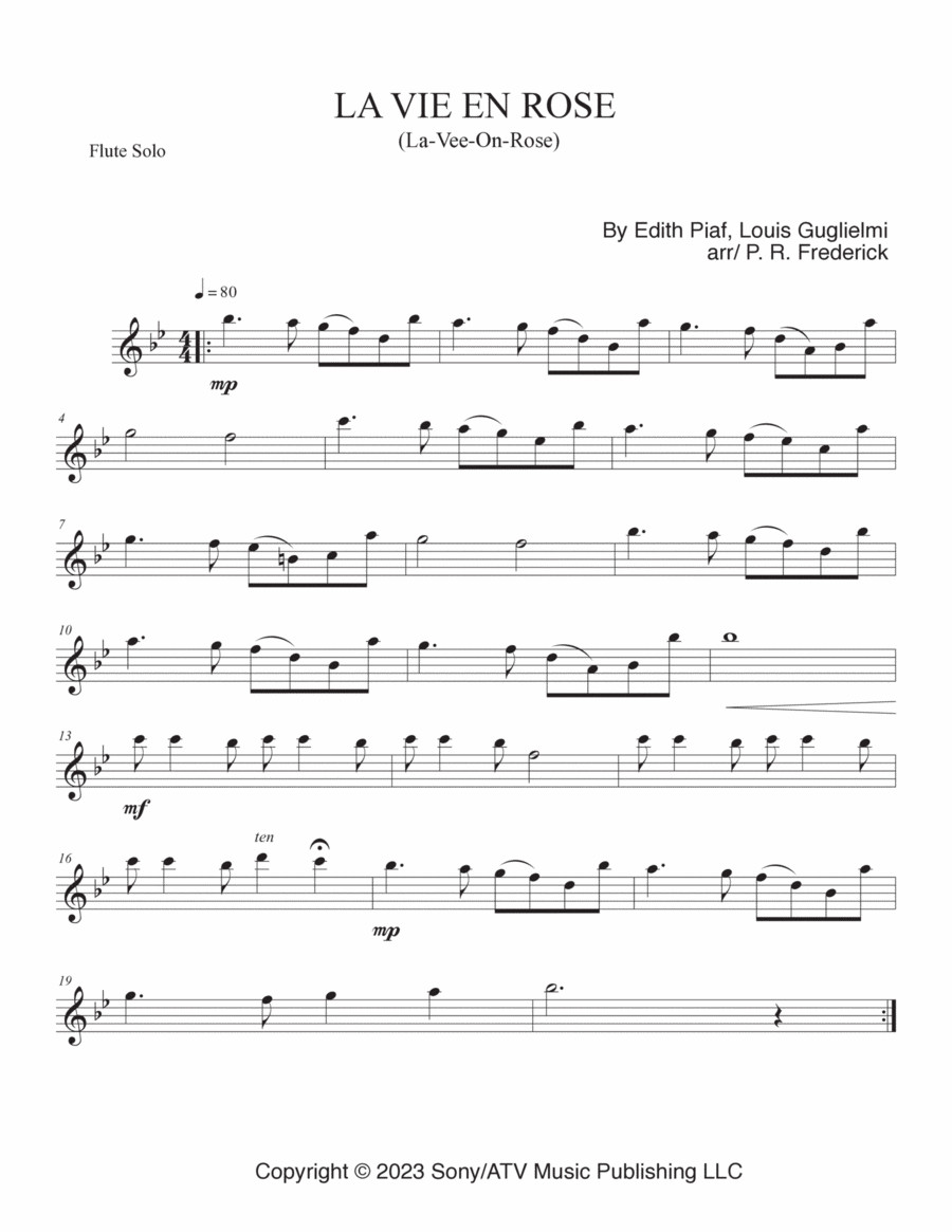 La Vie En Rose Flute Solo scores gallery preview page 1