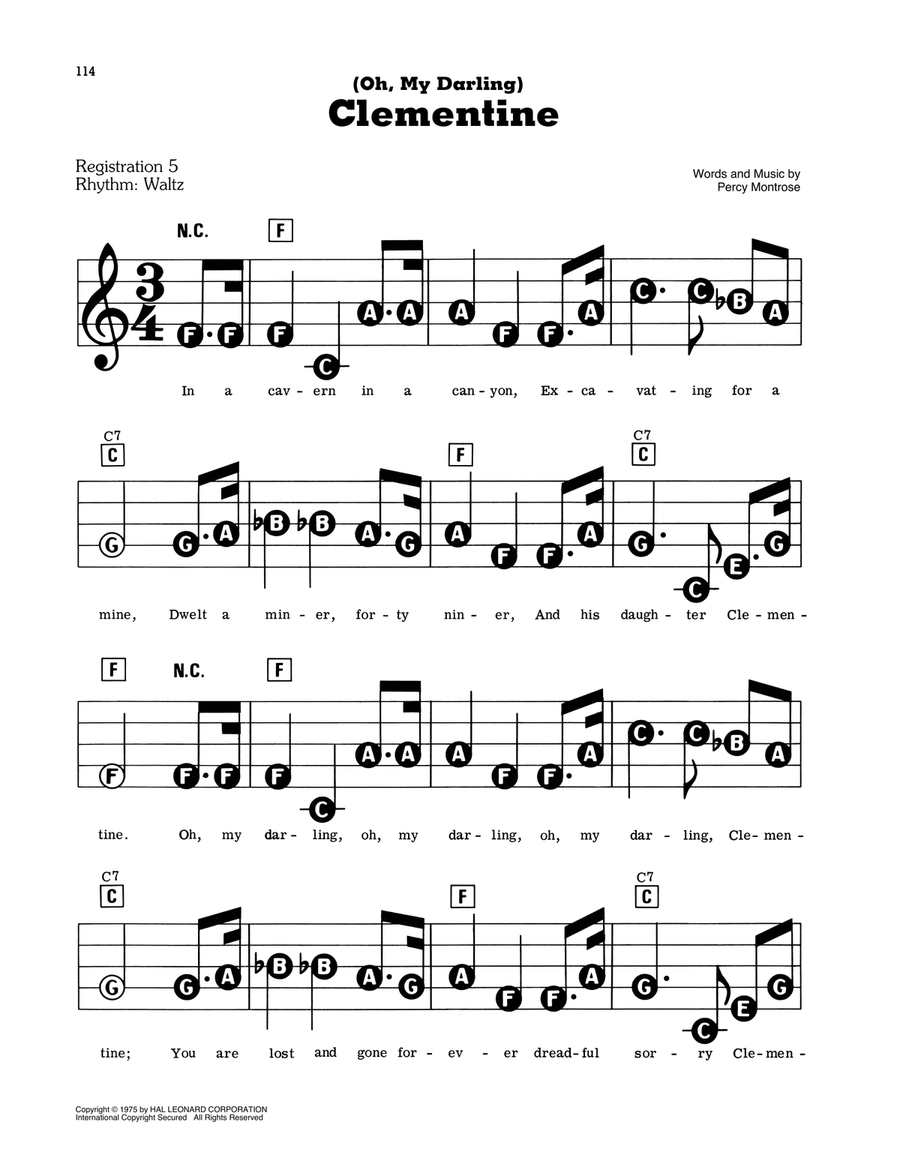 (Oh, My Darling) Clementine Electronic Keyboard scores gallery preview page 1