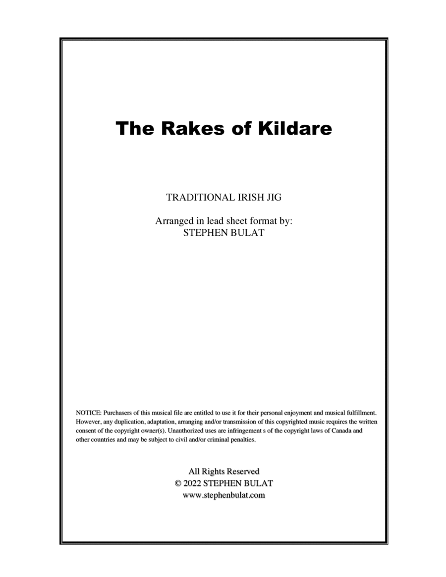 The Rakes of Kildare (Irish Traditional) - Lead sheet in original key of Am