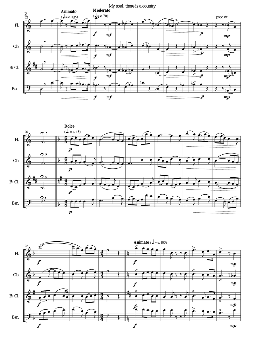 My soul, there is a country for wind quartet Woodwind Quartet scores gallery preview page 2