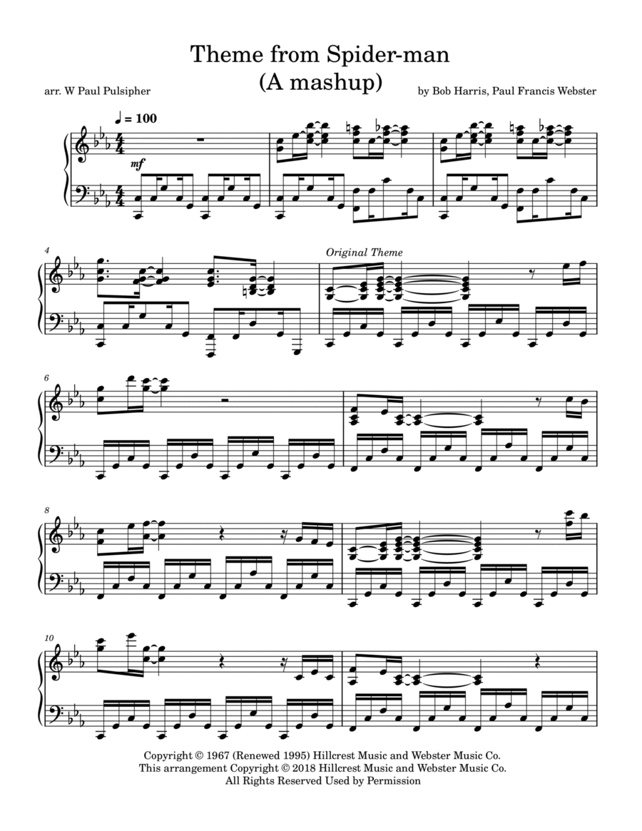 Theme From Spider Man Piano Solo scores gallery preview page 1