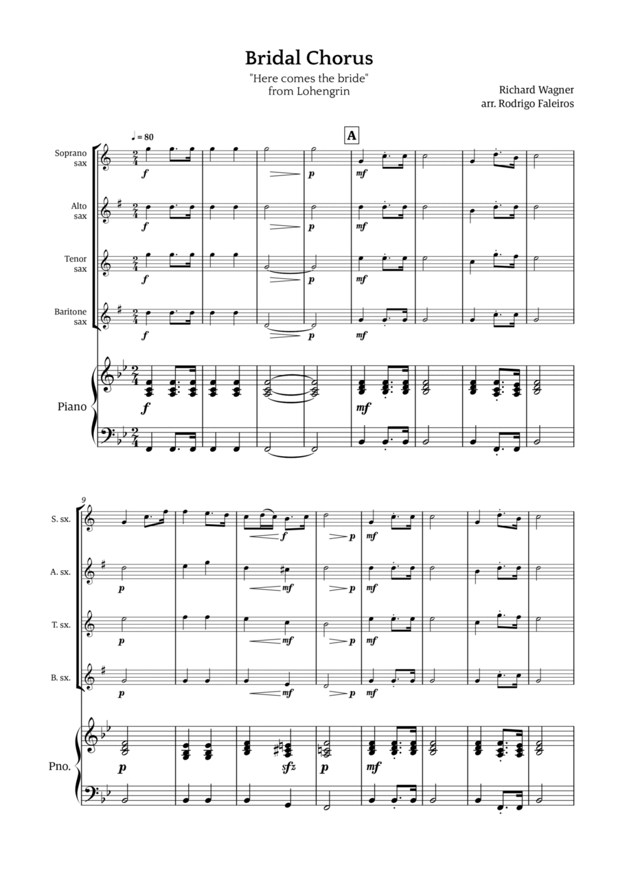 Bridal Chorus (Here Comes The Bride) Saxophone Quartet scores gallery preview page 1