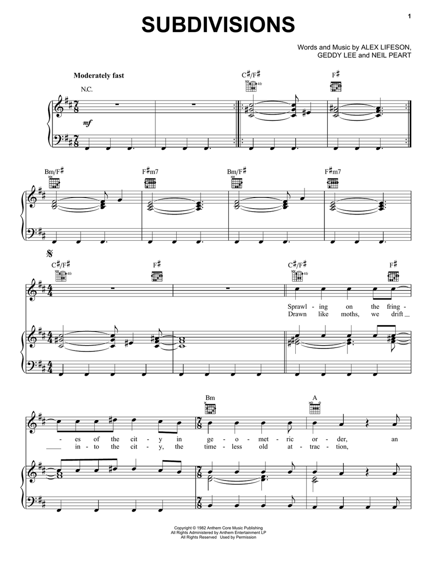 Subdivisions Piano, Vocal, Guitar scores gallery preview page 1