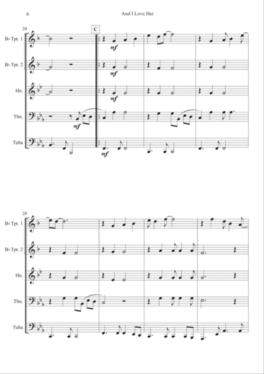 And I Love Her Brass Ensemble scores gallery preview page 6