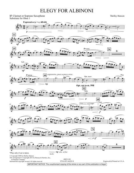 Elegy For Albinoni - Bb Clarinet or Sop. Saxophone