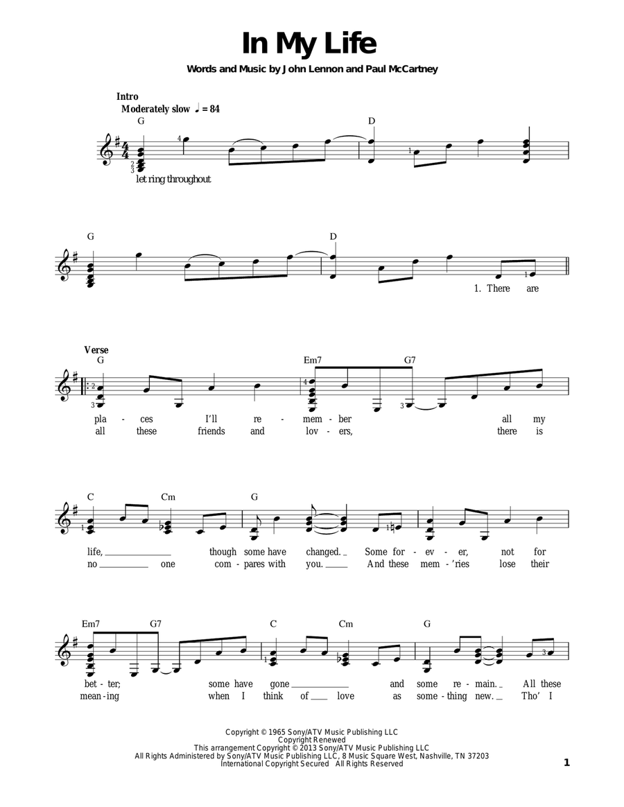 In My Life Acoustic Guitar scores gallery preview page 1