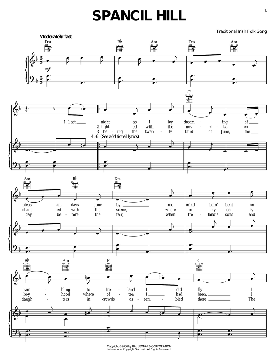 Spancil Hill by Irish Folk Song Piano, Vocal, Guitar - Digital Sheet Music
