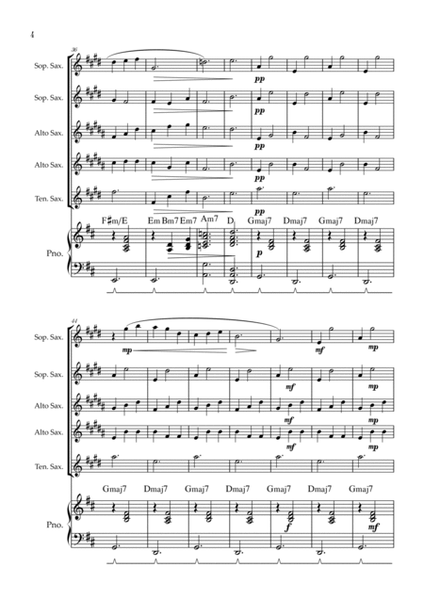 Gymnopédie no 1 | Saxophone Quintet | Original Key | Chords | Piano accompaniment |Easy intermediate image number null